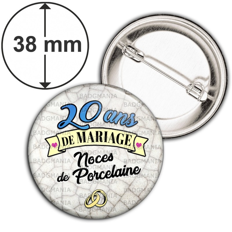 Badge 38mm Epingle Ans De Mariage Noces De Porcelaine Anneaux Anniversaire Mariage