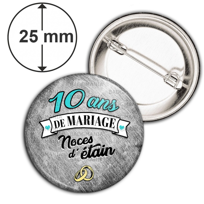 Badge 25mm Epingle 10 Ans De Mariage Noces D Etain Anneaux Anniversaire Mariage