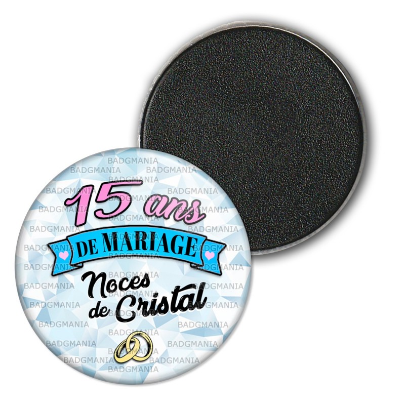 Magnet Aimant Frigo 3 8cm 15 Ans De Mariage Noces De Cristal Anneaux Anniversaire Mariage