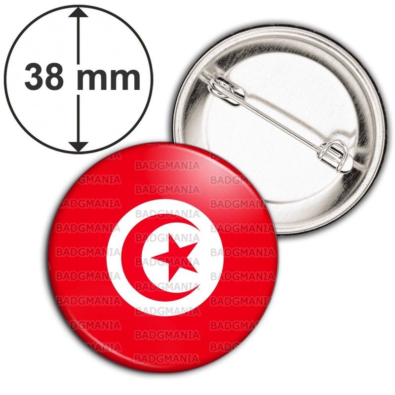 Badge 38mm Epingle Drapeau Tunisien Tunisie Croissant Rouge Embleme Islamique