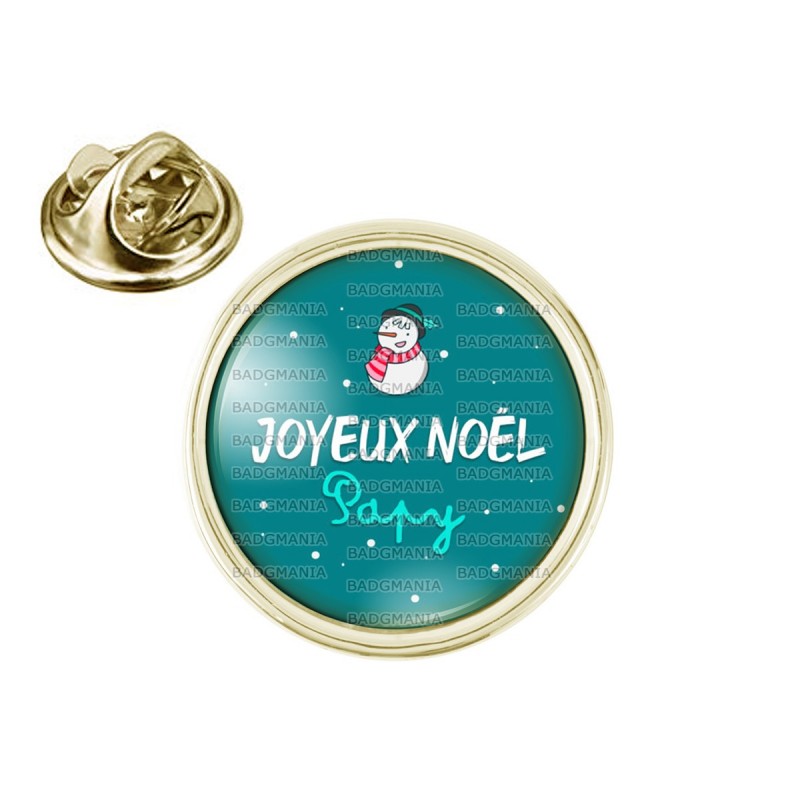 Pin S Rond 2cm Dore Joyeux Noel Papy Bonhomme De Neige Flocons Fond Bleu